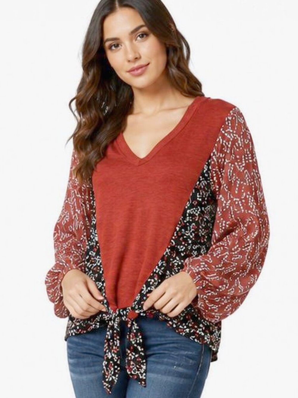NWT Gigio L 12 14 Rust Multiprint Fabric Front Tie Oversized Tunic Top